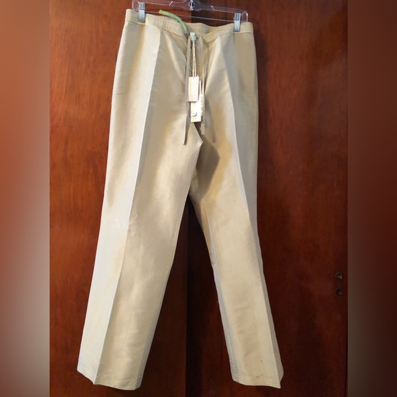 NWT Debra deRoo drawstring tan pants.  100% silk.  Size medium. - Picture 1 of 4